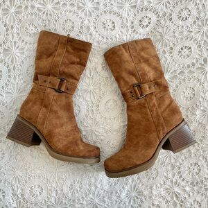 Y2K brown suede like platform heel boots